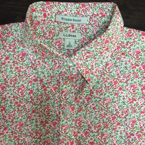 LL Bean Wrinkle Resist Pink Floral Button Up